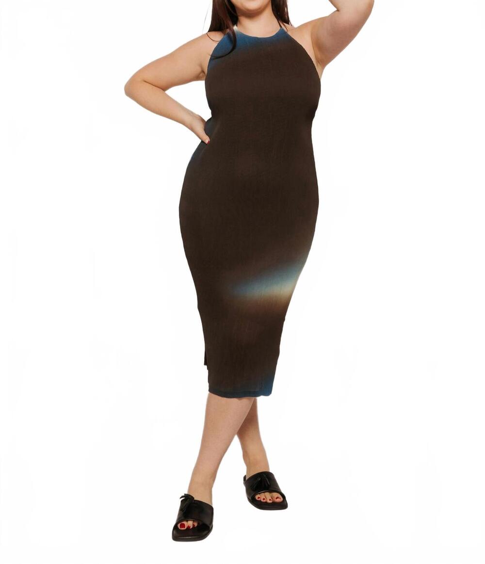 NEW THINKING MU glass pleated miriam midi dress in multi